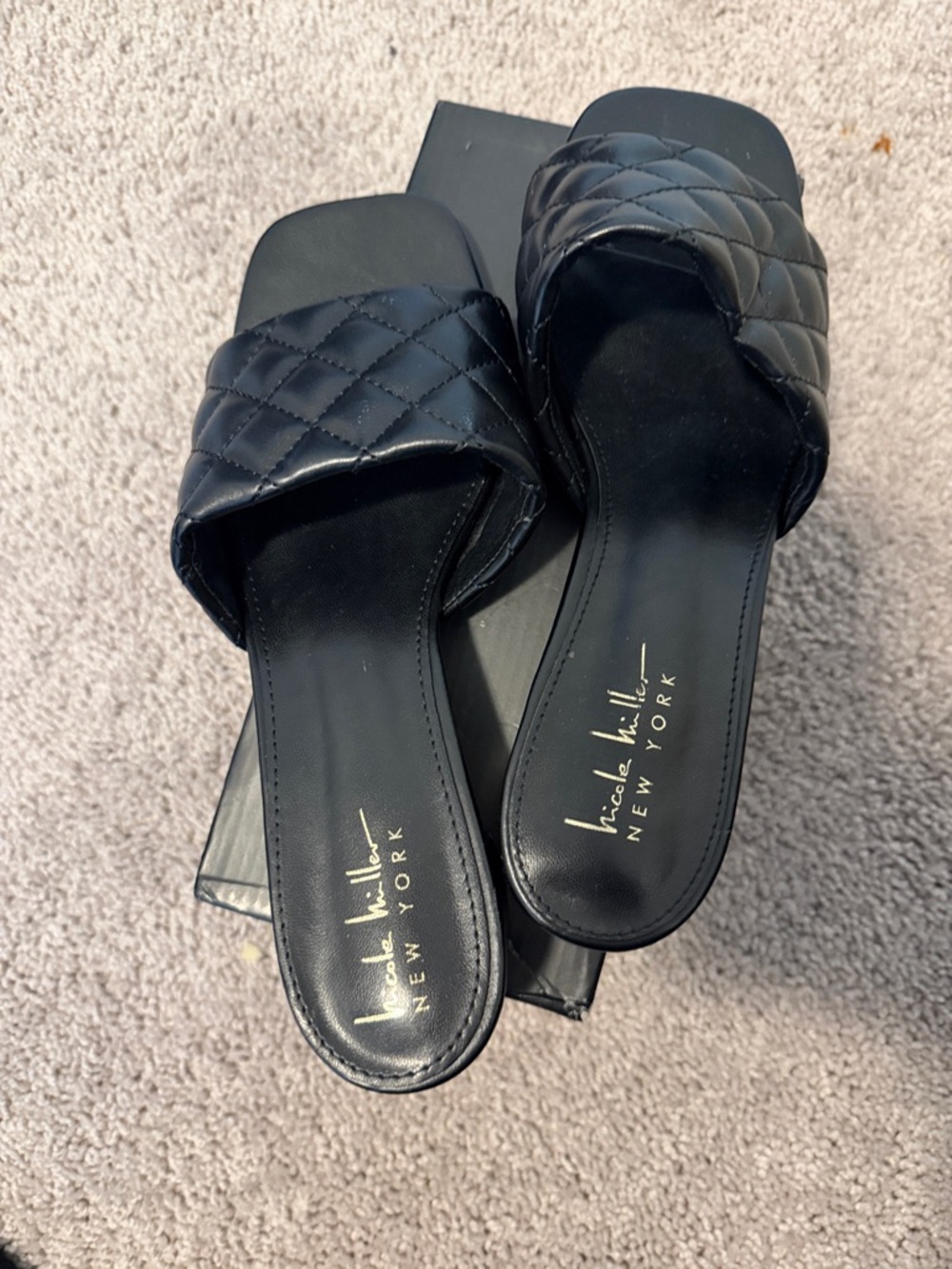 Nicole Miller Black Quilted Slide Mules